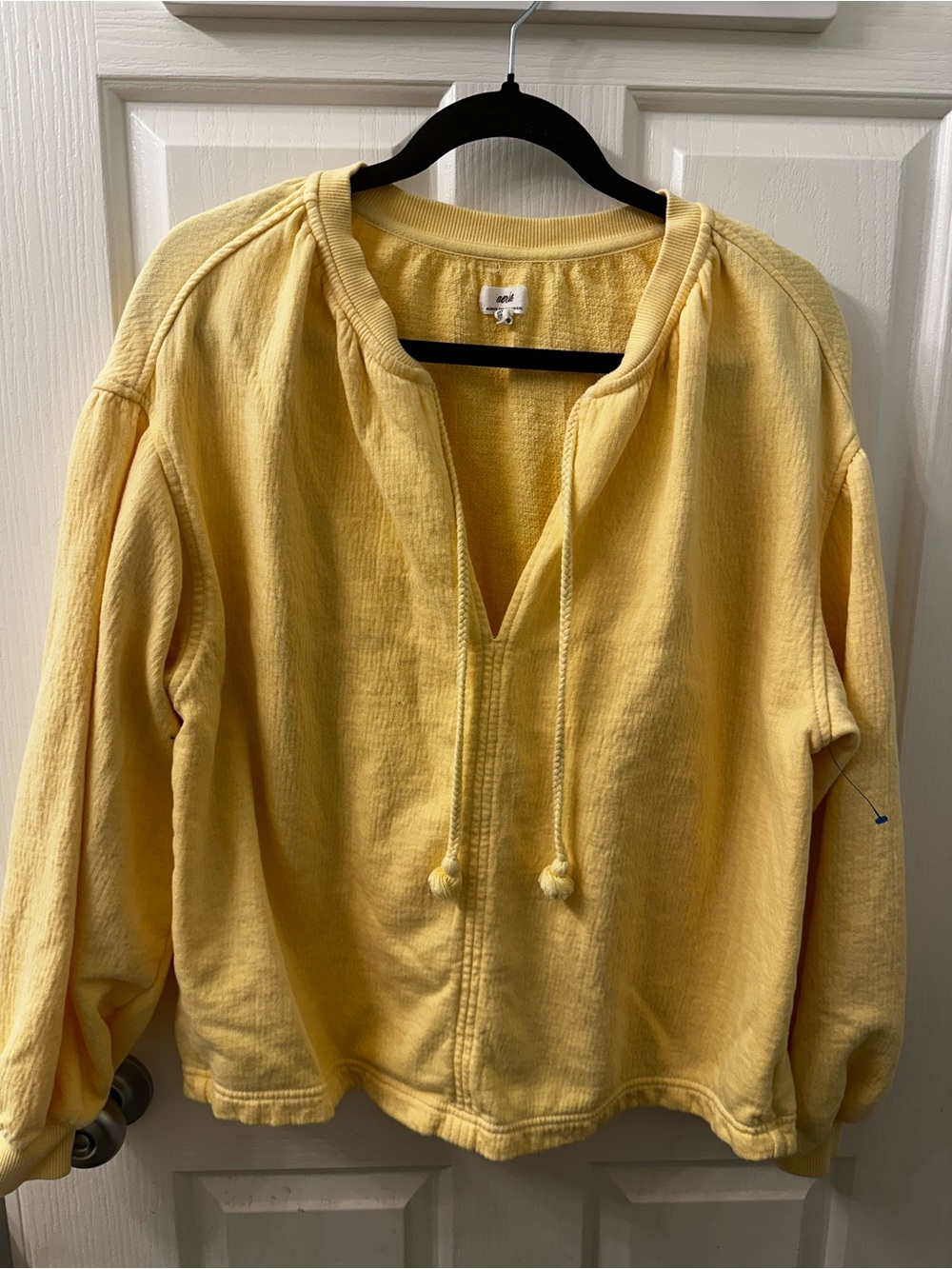 aerie Yellow V-Neck Pullover with Drawcords